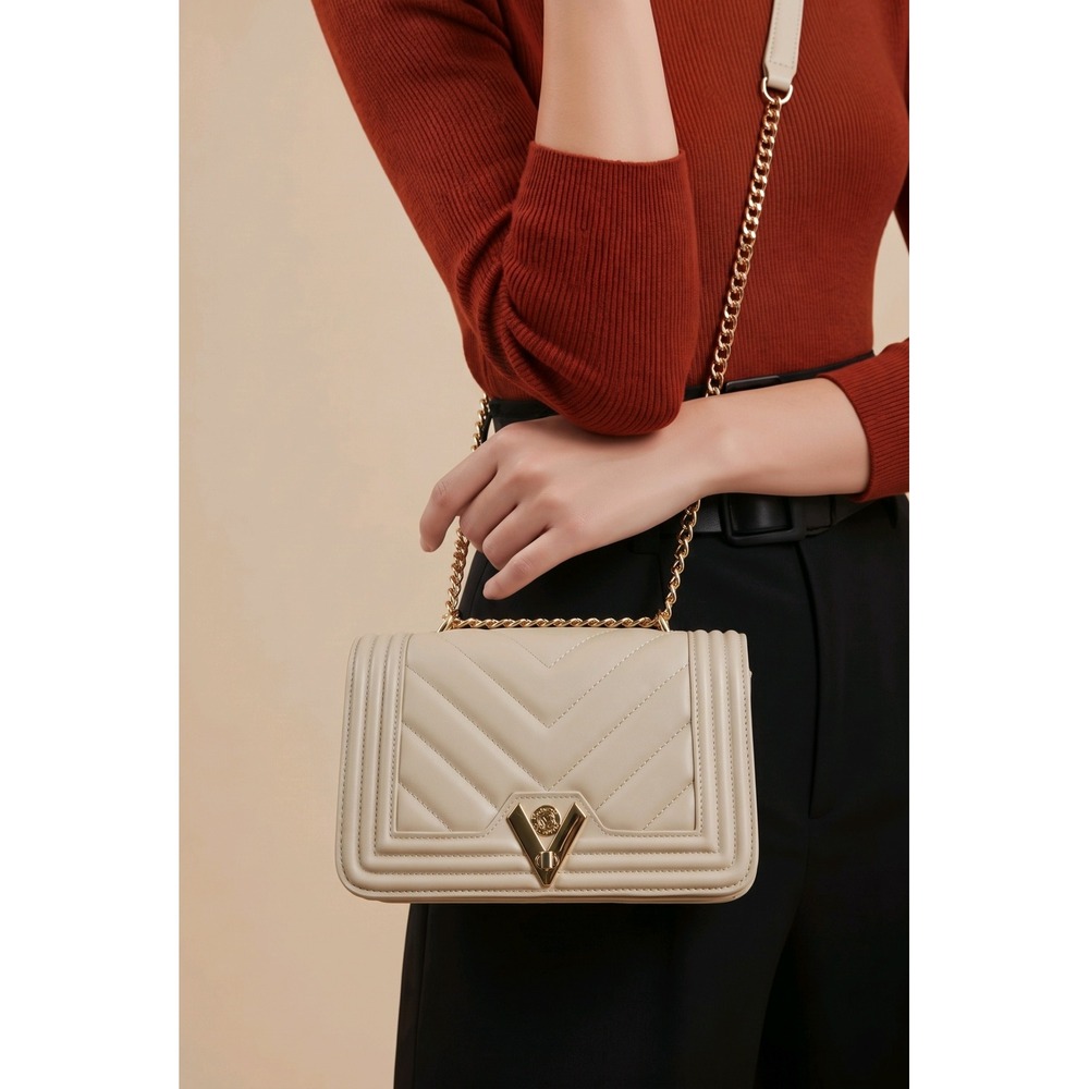 Valentino Orlandi Bone Leather Chevron Quilted Shoulder Bag Made in Italy NWT